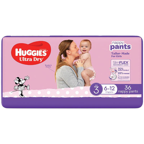 Huggies Ultra Dry Nappy Pants Size 3 Crawler Girl 36 Pack