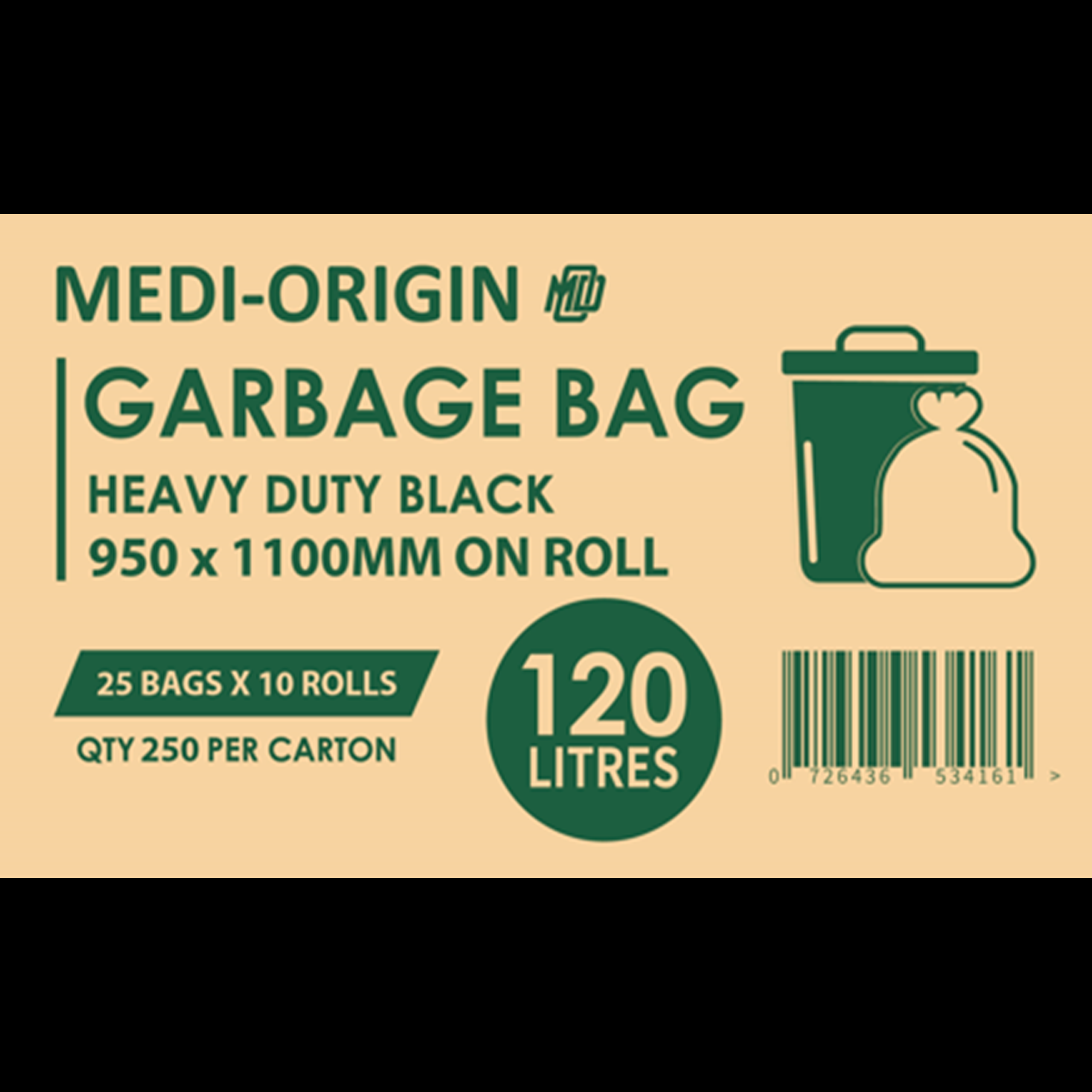 120L Standard Garbage Bag Black CTN Of 250