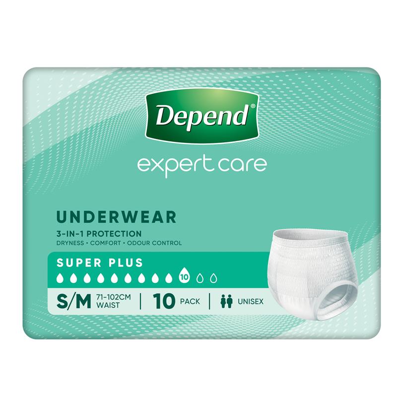 Depend Unisex Underwear Super Plus Small/Medium 10 Pack