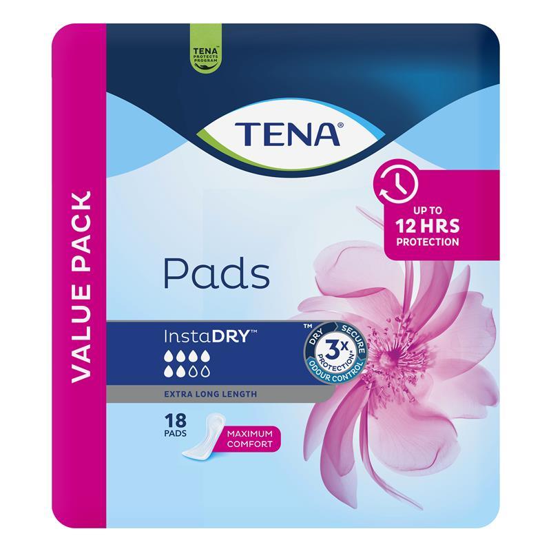 TENA Pad InstaDry Extra Long Length 18 Pack