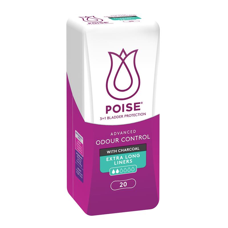 Poise Charcoal Extra Long Liner 20 Pack