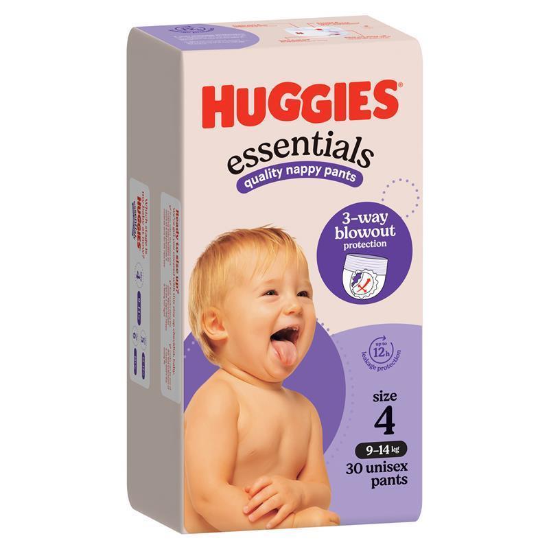 Huggies Essentials Nappy Pants Size 4 9-14kg 30 Pack