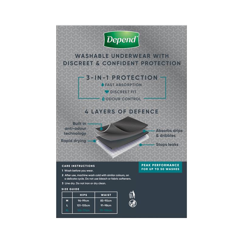 Depend Men Washable Incontinence Underwear Extra Large