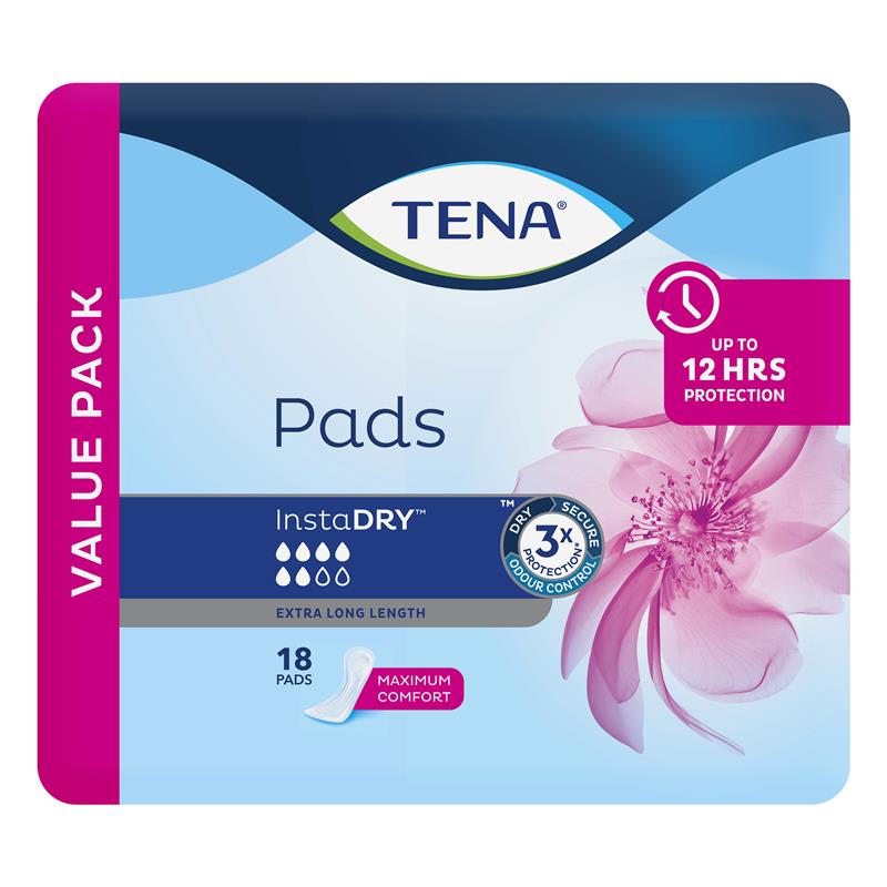 TENA Pad InstaDry Extra Long Length 18 Pack