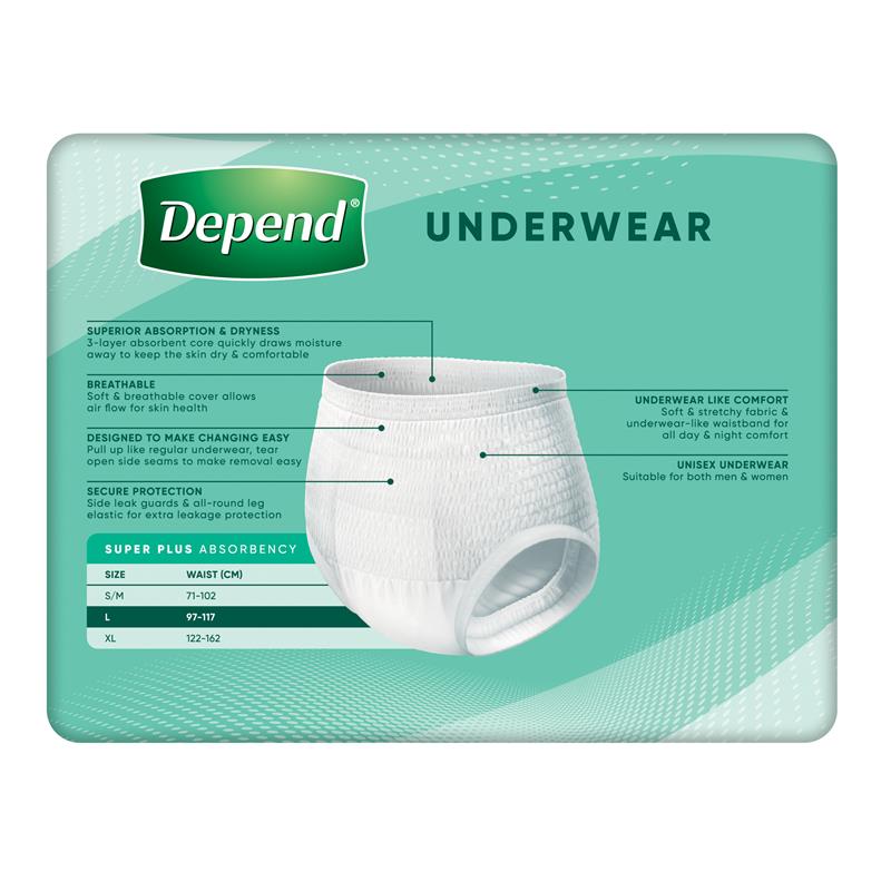 Depend Unisex Underwear Super Plus Large 9 Pack