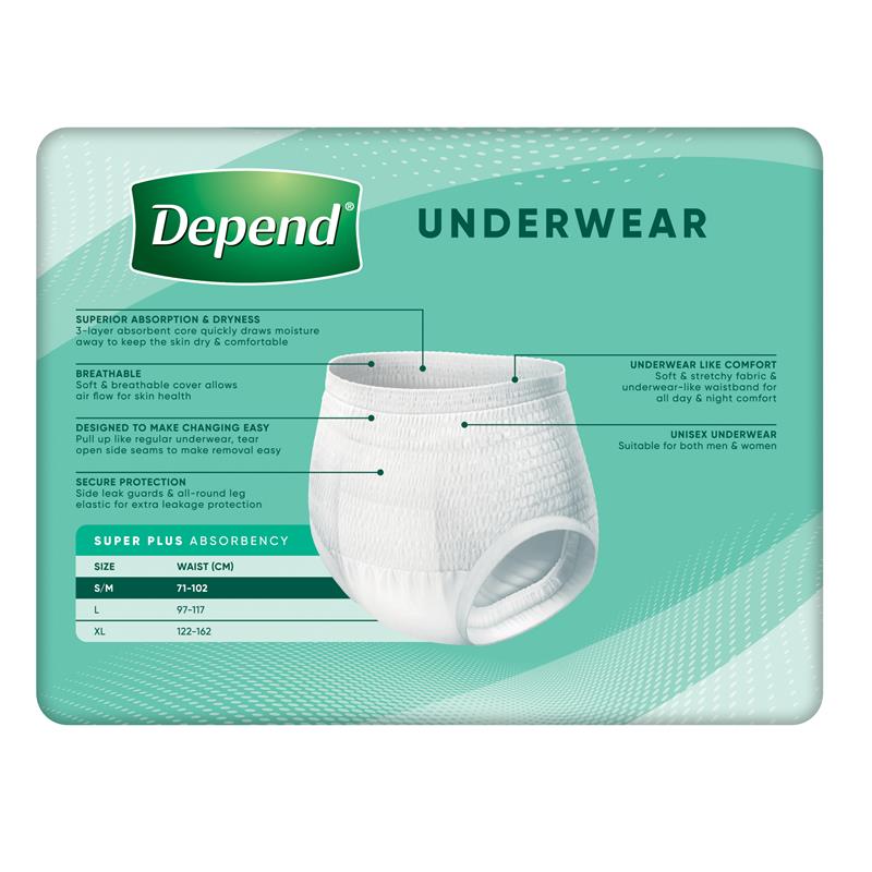 Depend Unisex Underwear Super Plus Small/Medium 10 Pack