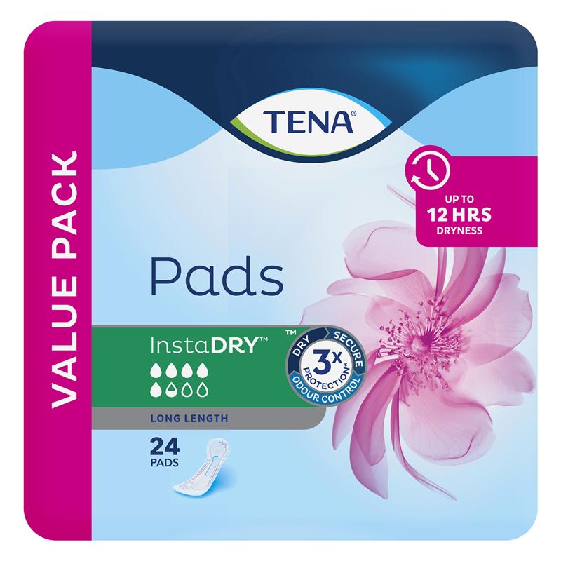 TENA Pad InstaDry Long Length 24 Pack