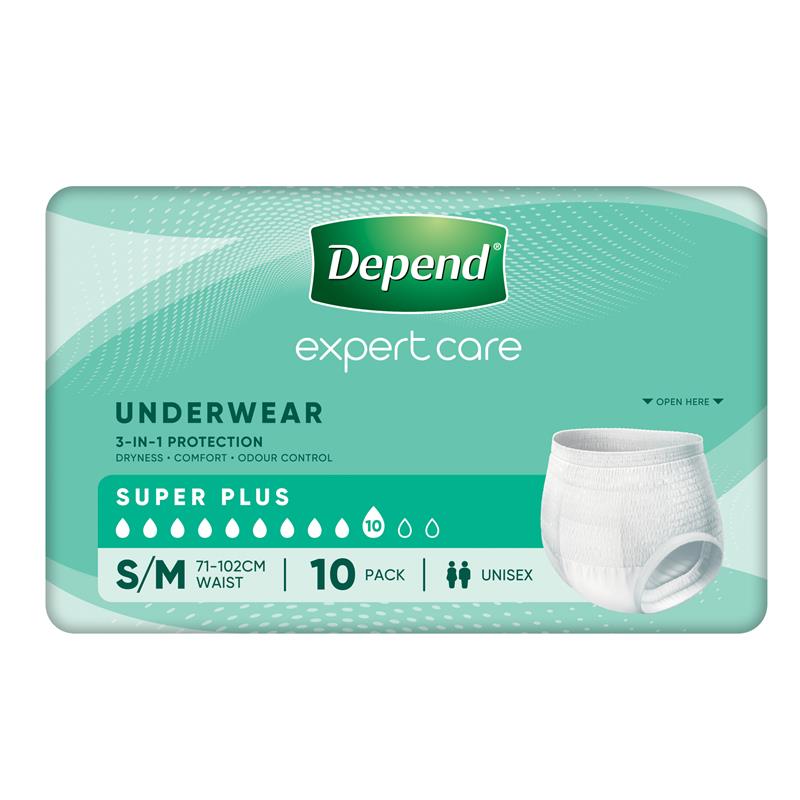 Depend Unisex Underwear Super Plus Small/Medium 10 Pack