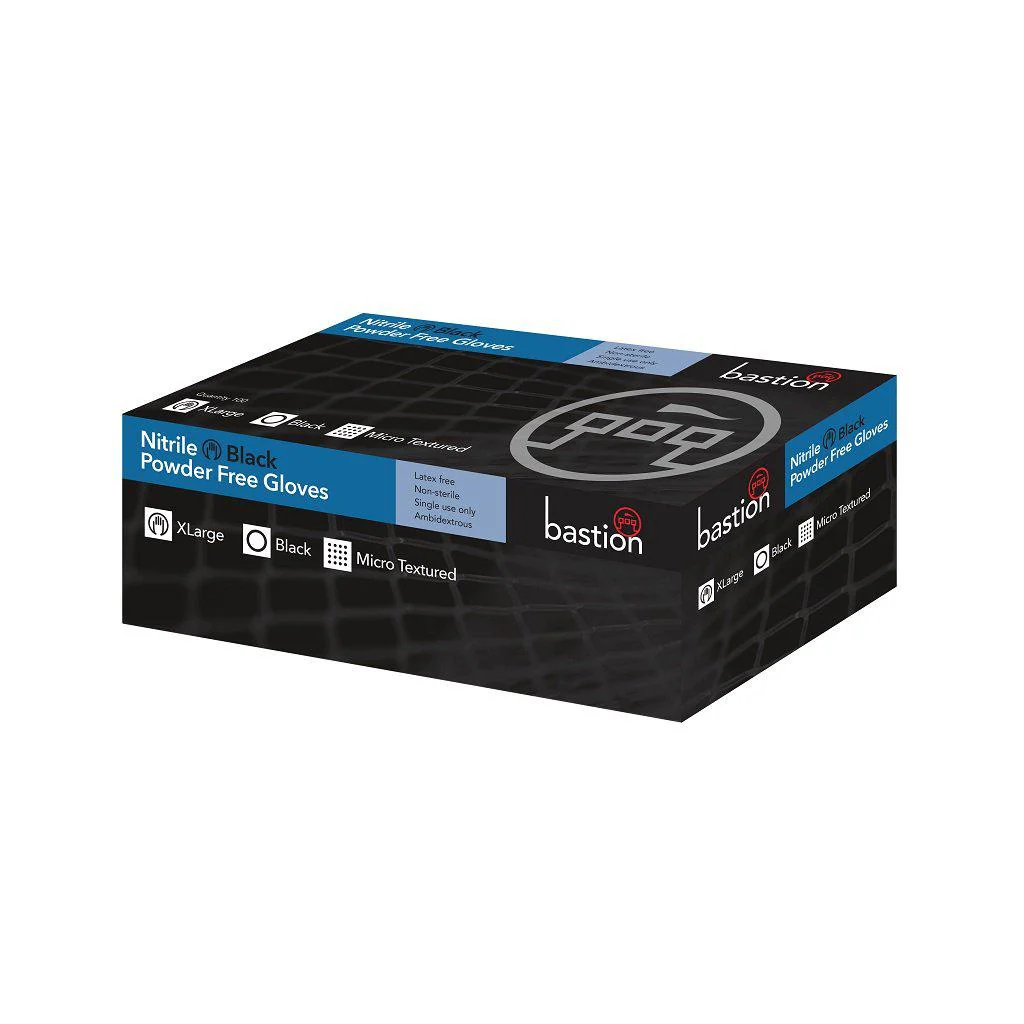 Bastion Black Nitrile Micro-Textured Gloves XL, Carton of 1000