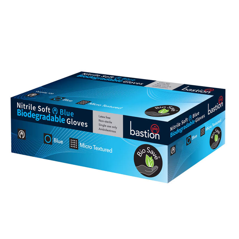 Bastion Nitrile Biodegradable Soft Blue Powder Free Gloves