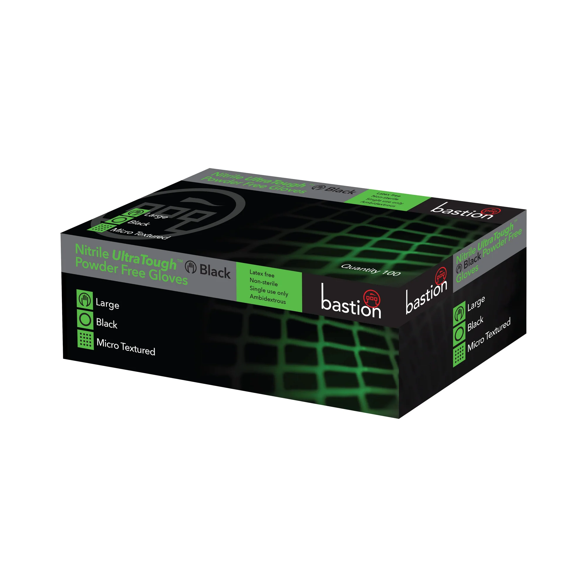 Bastion UltraTough Black Nitrile Powder Free Gloves