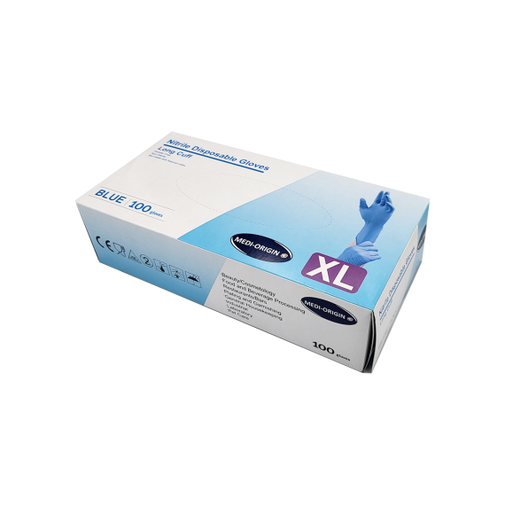 Disposable Long Cuff Nitrile Powder Free Gloves, Blue, Carton of 1000