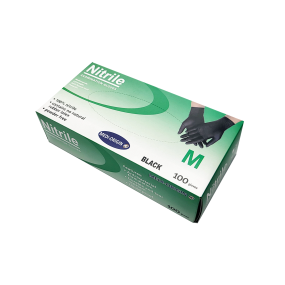 Disposable Nitrile Powder Free Gloves, Black, Carton of 1000