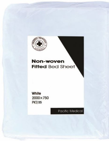 Fitted Bed Sheet Non-Woven 200cm x 75cm White, Carton of 100