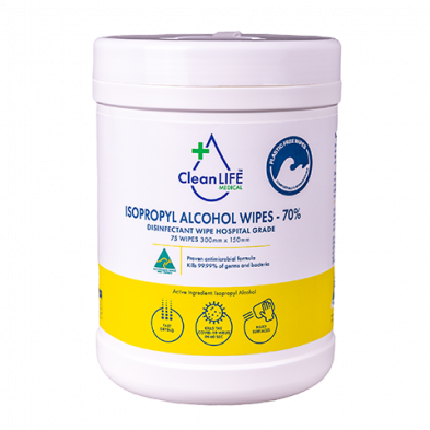Plastic Free Isopropyl 70 Alcohol Wipe TUB75, Tub of 75