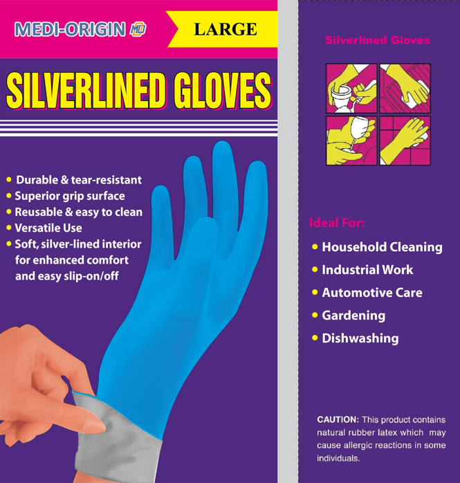 Silverlined Rubber Gloves, Carton of 144 Pairs, Individually Packed