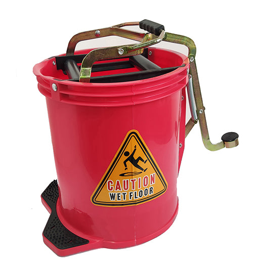 Plastic Roller Pedal Mop Wringer Bucket with Metal Frame on Wheels 16L EKKCO
